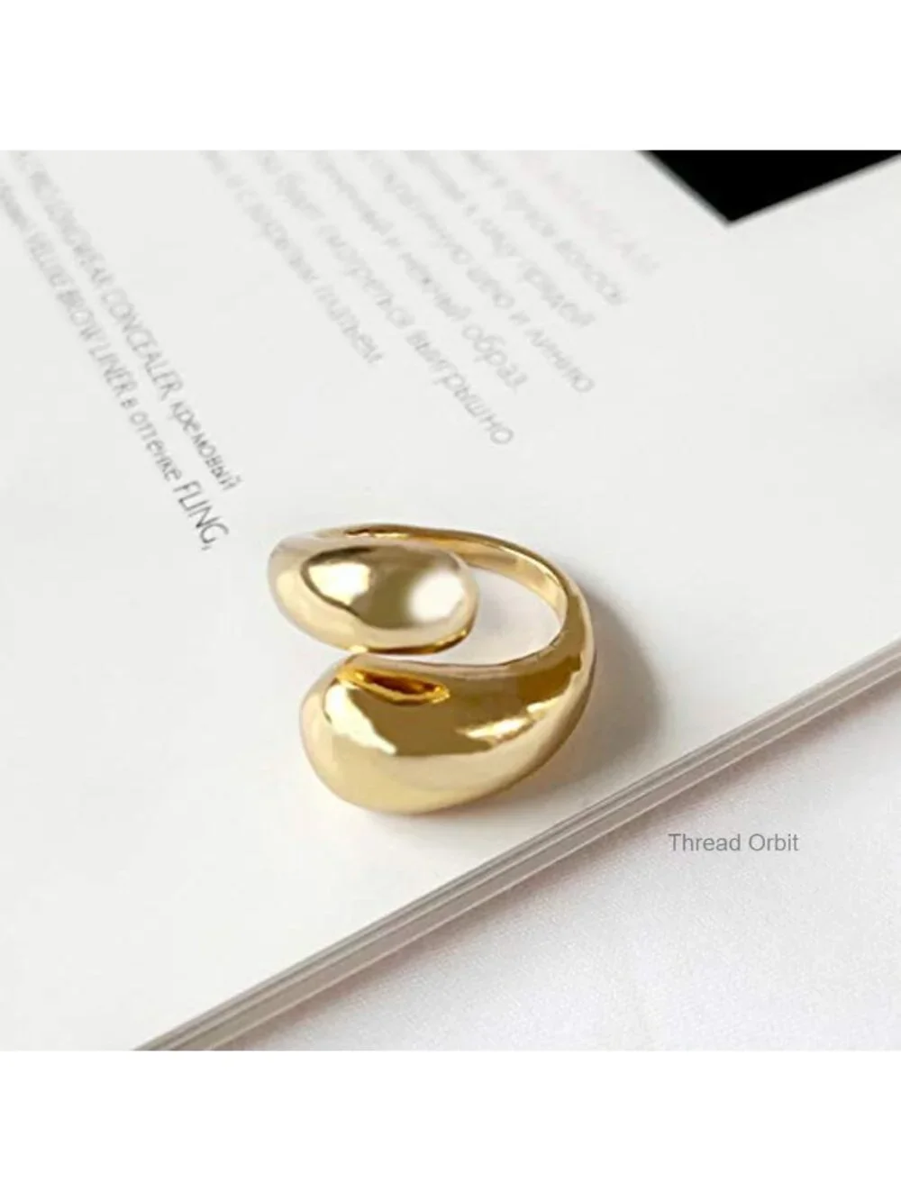 14k Gold Plated Chunky Teardrop Adjustable Open Ring Statement Jewelry